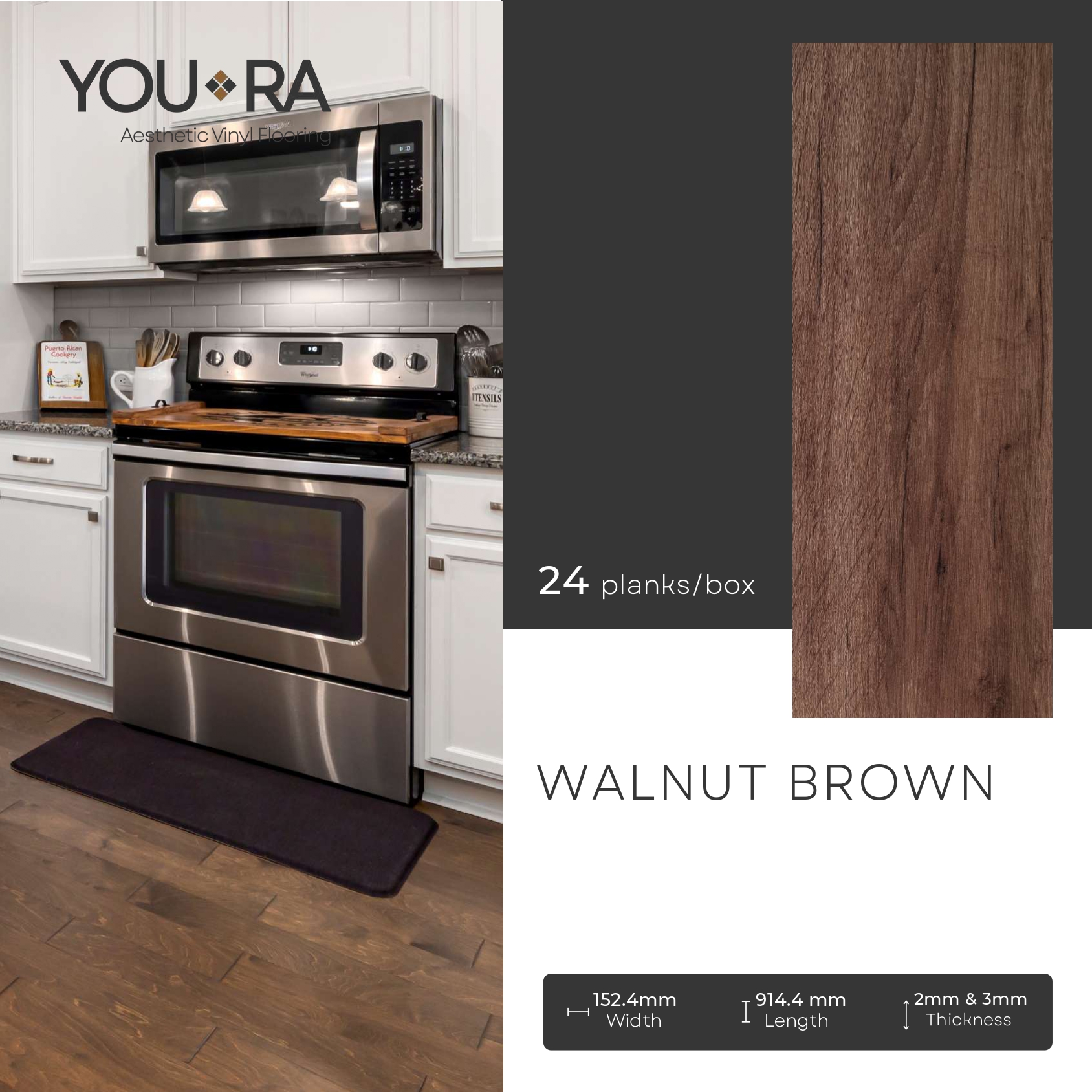 Vinyl youra 2 & 3 mm walnut brown
